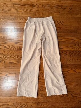 Beige Elastic-Waist Wide-Leg Pants